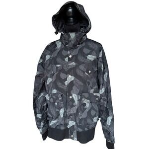 Penfield Black Feather Print Hooded Bomber Jacket
